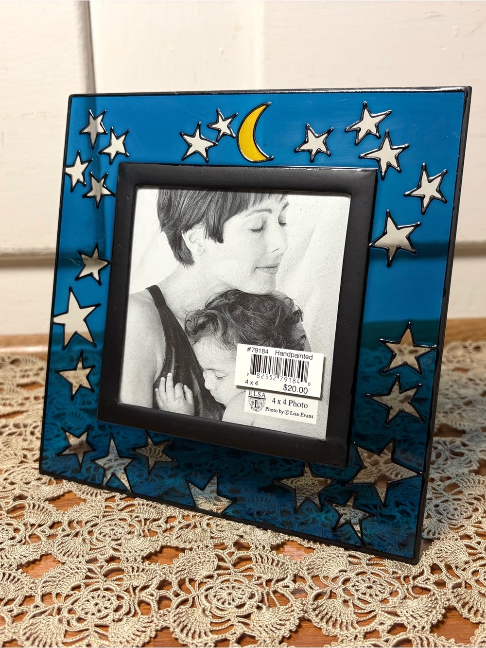 Vintage 90s/Y2K Celestial Moon Stars Stained Glass Square Picture Frame